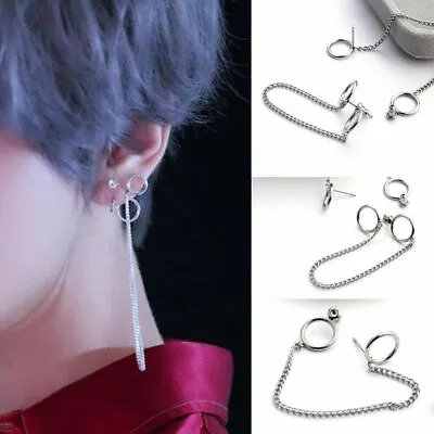 K-Pop BTS Two Ringed Chain Earring Stud Earring Bang Tang Boys Korean Jewellery • £2.99