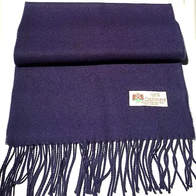 Fast Men's Winter Scarf 100% Cashmere Solid Navy Blue Made In England Warm #2ten • $17.99