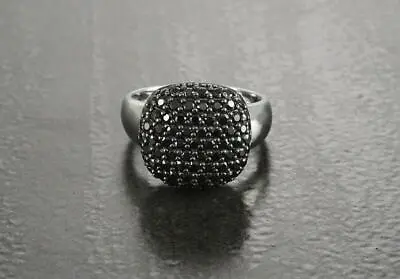 Fabulous Micro Pave Shiny Black 1.02CT Onyx In 925 Real Silver Dome Fashion Ring • $130