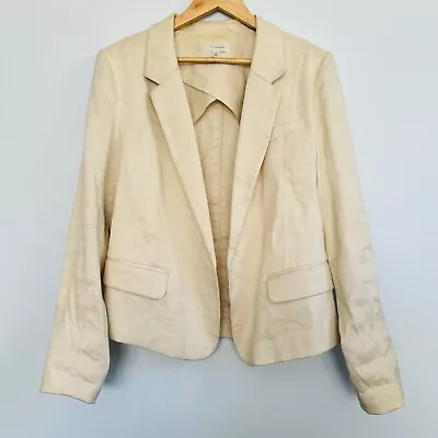 Witchery Womens Jacket Ivory Collared Long Sleeve Blazer Linen Blend Size 14 L • $35
