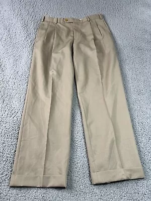 Brooks Brothers Dress Pants Mens 34x29 Slacks Beige Madison Fit Pleated Cuffed • $29.99