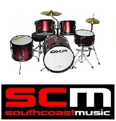 New Dxp 5 Piece Wine Red Junior Drum Kit Cymbals W Bonus Stool & Drum Sticks Inc • $425