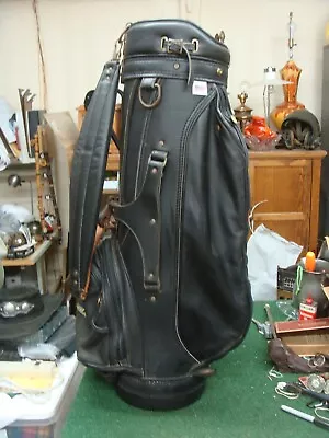 Vintage Burton 100% Leather Cart Golf Bag In Black - No Rainhood - Longhorn Logo • $89.99