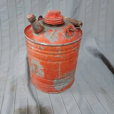 Vintage Galvanized Metal Gas Can One Gallon  9  Antique Farm Car Red Old • $24