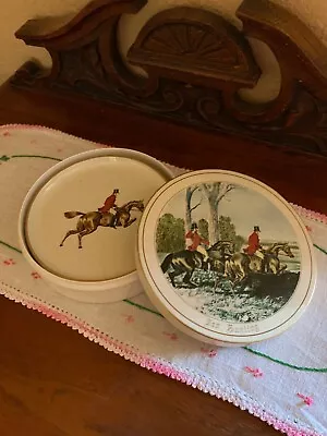 Vintage OTIGIRI Fox Hunting Round 4 Coasters And Case Japan Lacquerware • $25.95