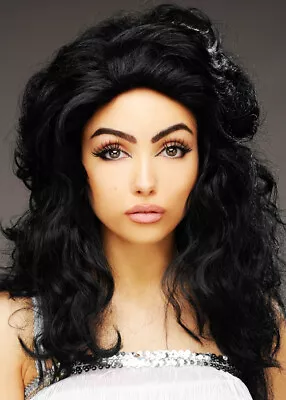£31.49 • Buy Womens 60s Priscilla Presley Style Black Backcombed Wig