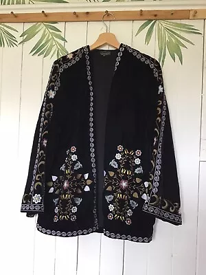 £39 • Buy Topshop Velvet Embroidered Jacket Boho New 10 Kimono