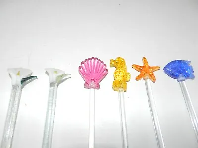 VTG - Glass Swizzle Stir Sticks Lot (6) Sea Animals And Flowers • $28