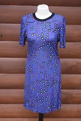 $51.48 • Buy Carven M Clara Printed Jersey Dot Shift Dress Blue Purple Crew Neck Viscose