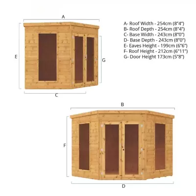 CORNER SUMMERHOUSE SUN HOUSE GARDEN OFFICE 8x8 WOODEN OUTDOOR HOBBY STUDIO 8ft • £610