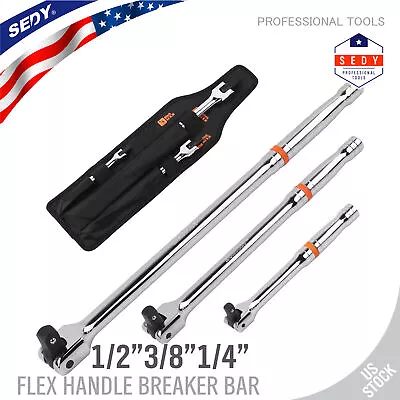 3PC 1/4  3/8  1/2  Drive Flex Breaker Bar Long Socket Wrench 15  Cr-V Steel • $19.79
