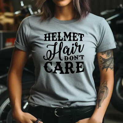Ladies Helmet Hair Don't Care T-shirt Harley Motorbike Davidson Mum Biker Top • £13.99