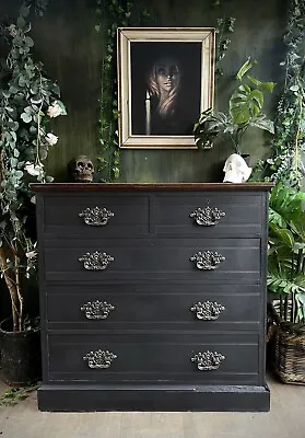 Black Gothic Victorian Edwardian Chest Of Drawers Skull And Cross Bone Handles • £295
