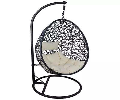 £200 • Buy Garden Hanging Swing Egg Chair Rattan With Stand Cream Cushion Outdoor Chairs