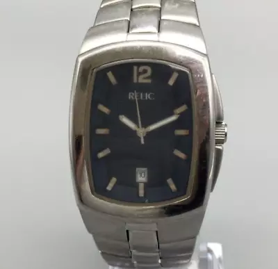 Relic Watch Men 32mm Silver Tone Rectangle Date Stainless New Battery 7.25  • $15