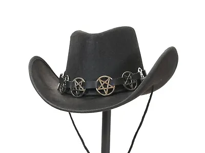 Cowboy Hat With Pentagram Goth  Leather Band Steampunk Costume Top Hat Cosplay • $29.99