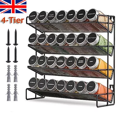 4 Tier Spice Rack Organizer For Cabinet Herb Jars Storage Holder Wall Mounted UK • £14.98