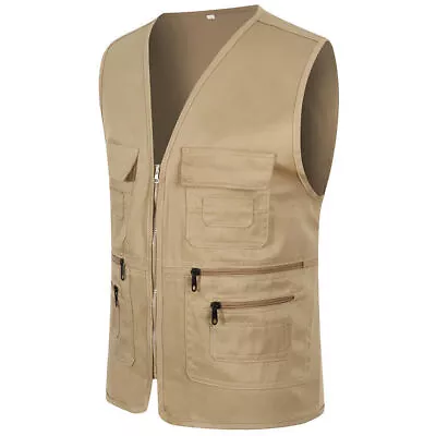 Mens Multi Pockets Utility Vest Fishing Travelling Waistcoat Hiking Gilet Coat↑ • £13.51