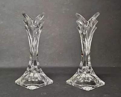 Vintage Set Mikasa? Lead Crystal Candlesticks Candle Holders Art Deco 5.5  READ • $12.99