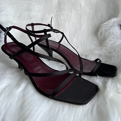 $119 • Buy Staud Gita Satin Kitten Heel Black Sandals 38 $390
