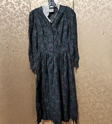 Laura Ashley Vintage Multi-Color Paisley Lace Collar Dress Size 8 RUNS SMALLER • $79.99