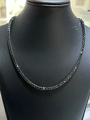 3mm Round Lab Created Black Onyx 18  Luxury Men's Tennis Necklace In 925 Silver • $265.04