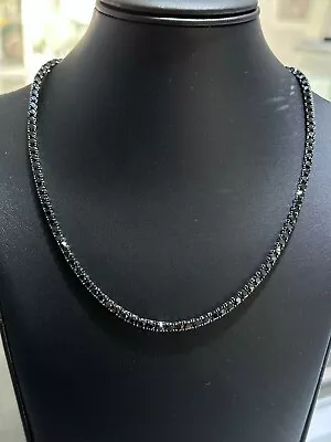 4 Mm Round Lab Created Black Onyx Luxury Men's Tennis Necklace 20 IN 925 Silver • $399.99