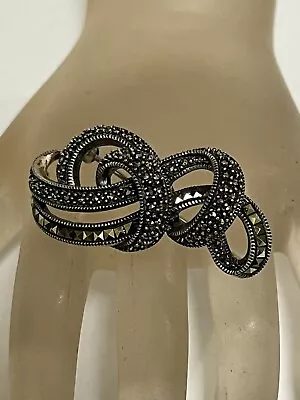 Vintage Judith Jack Sterling Silver Marcasite  Large Bow Brooch • $78