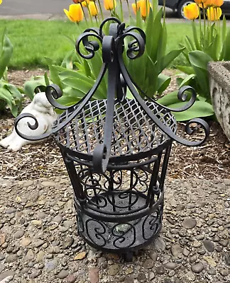 Vintage Decorative Wrought Iron Bird Cage Candle Holder / Plant Hanger Black • $29.99