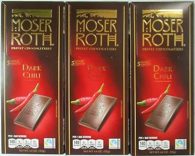 3 Moser Roth Premium Chocolate Dark Chili 5-bar 4.4-oz Packs • $11.99