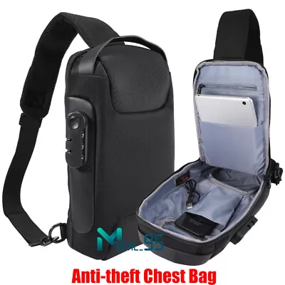 Anti-Theft Men's Sling Crossbody Bag Chest Shoulder Messenger Backpack USB Port • $11.61