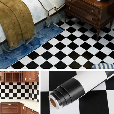 Checkered Black And White Vinyl Flooring Roll 15.8X78.8 In Peel And • $17.99