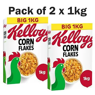 Kellogg's CornFlakes Breakfast Cereal Crunchy Grain Golden Corn Flakes Pack2x1kg • £14.99