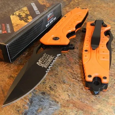 MTECH Orange G10 Spring Assisted Opening Tactical Rescue Folding Pocket Knife • $12.25