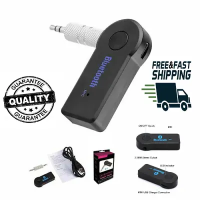 Wireless Bluetooth 3.5mm Aux Audio Stereo Music Car Adapter Receiver With Mic • £3.29