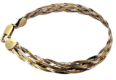 Sterling Silver Bracelet 6 Strand Braided Gold Vermeil 925 Chain 7  VTG Italy • $20.63