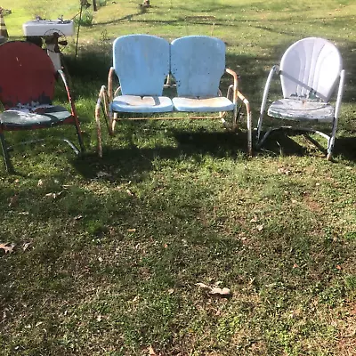 Vintage Metal Glider Porch Glider Glider SwingOutdoor Patio 2 Chairs • $275