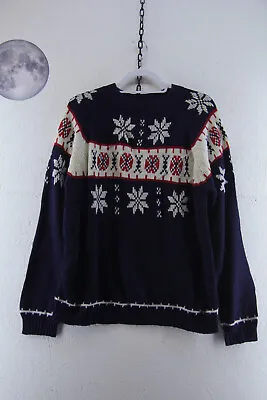 Men's Christmas Knit Sweater Pullover Snowflakes Size Large L • £21.49