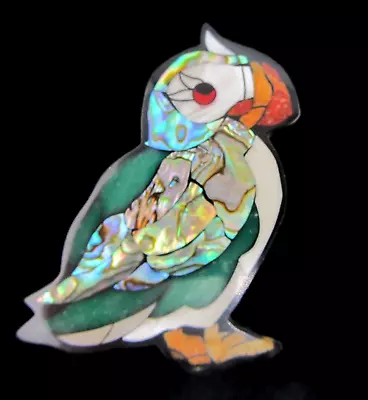 Vintage Mosaic Puffin Bird Brooch Pin Shell Abalone Acrylic • $19.54