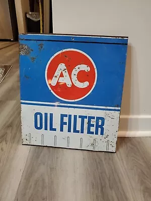 C.1964 Original Vintage AC Oil Filters Sign Metal Rack Topper GM Chevy Delco Gas • $379