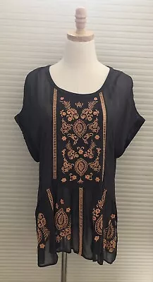 Anthropologie Vanessa Virginia Bohemian Peasant Embroidered Beaded Top M • $20