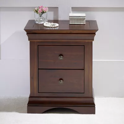 French Hardwood Mahogany Stained 2 Drawer Bedside Table - Nightstand Side - HW01 • £199