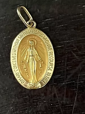 14k Yellow Gold Miraculous Medal Pendant 19x14mm • $159.99