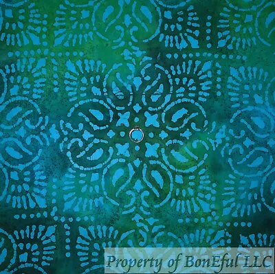 BonEFul FQ Cotton Quilt Green Aqua Blue Flower Damask Batik Texture Blender SALE • $4.75