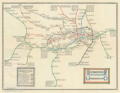 London's Underground. What To See/How To Travel. Macdonald Gill. March 1922 Map • $964.29