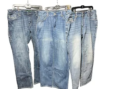 Lot 3 Rock & Roll Jeans Mens 38x34 Revolver Slim Straight Leg Cowboy Denim • $69.99