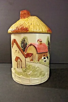 Marks Rosenfeld Vintage COOKIE JAR Farmhouse Thatched Roof Country Barn Chickens • $15.37