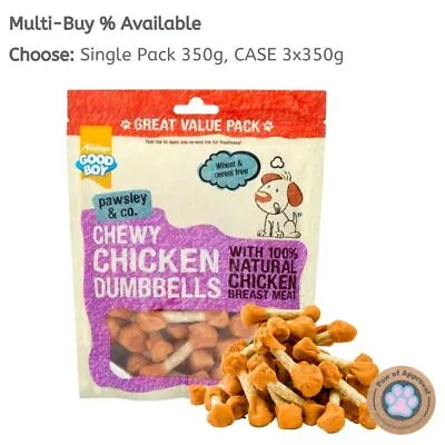 £12.49 • Buy Good Boy Pawsley Chewy Chicken Dumbbells Munchy Dog Treats Meat Rice Chews 350g