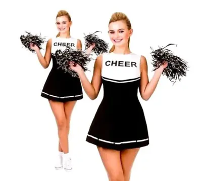 Adults High School Cheerleader Costume Ladies Black Fancy Dress Outfit 6/24 • £13.99
