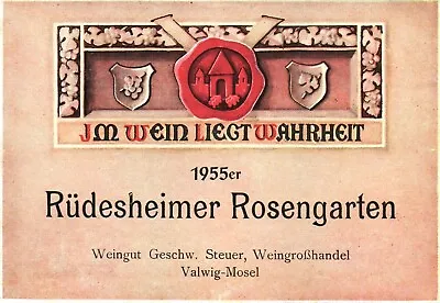 Vintage German Wine Label 1950s Rudesheimer Rosengarten Rose 1955er Mosel • $9.74